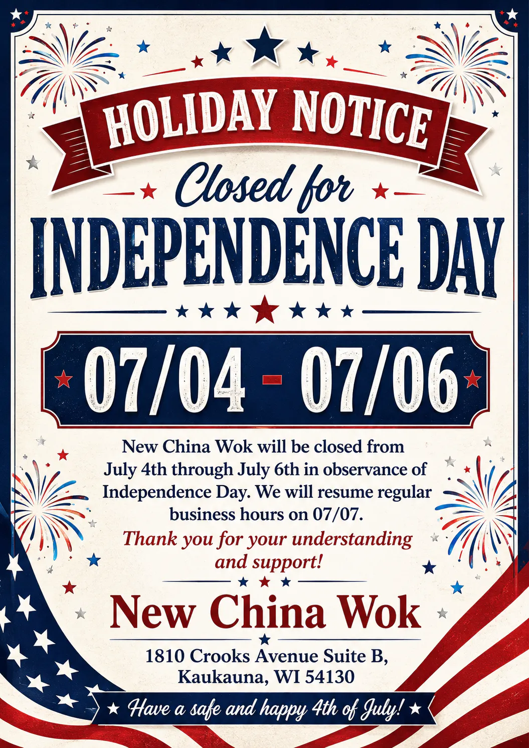 Notice of Special Operating Hours